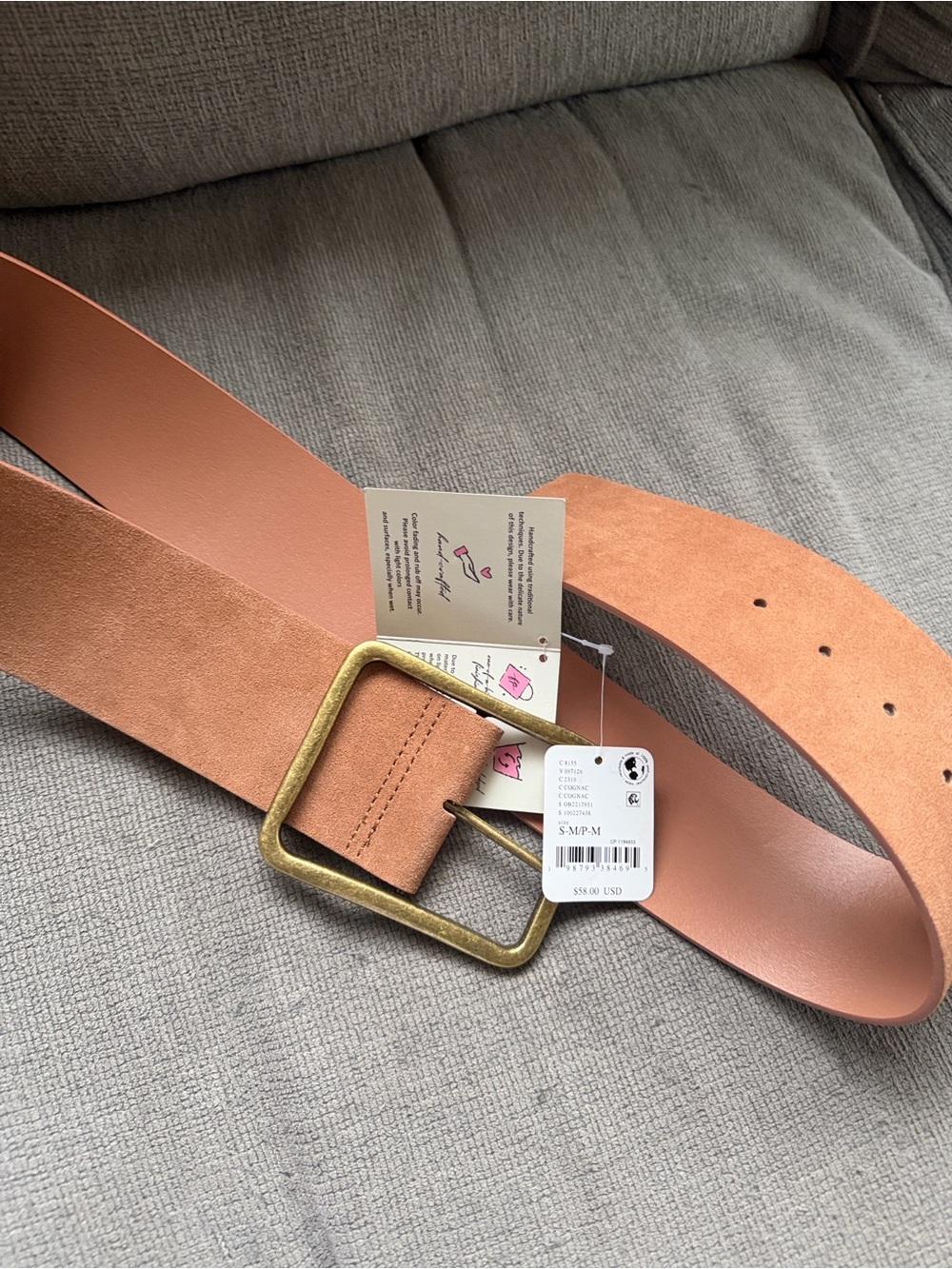 Free People Hex Suede Tan Belt with Brass Buckle - Picture 2 of 2
